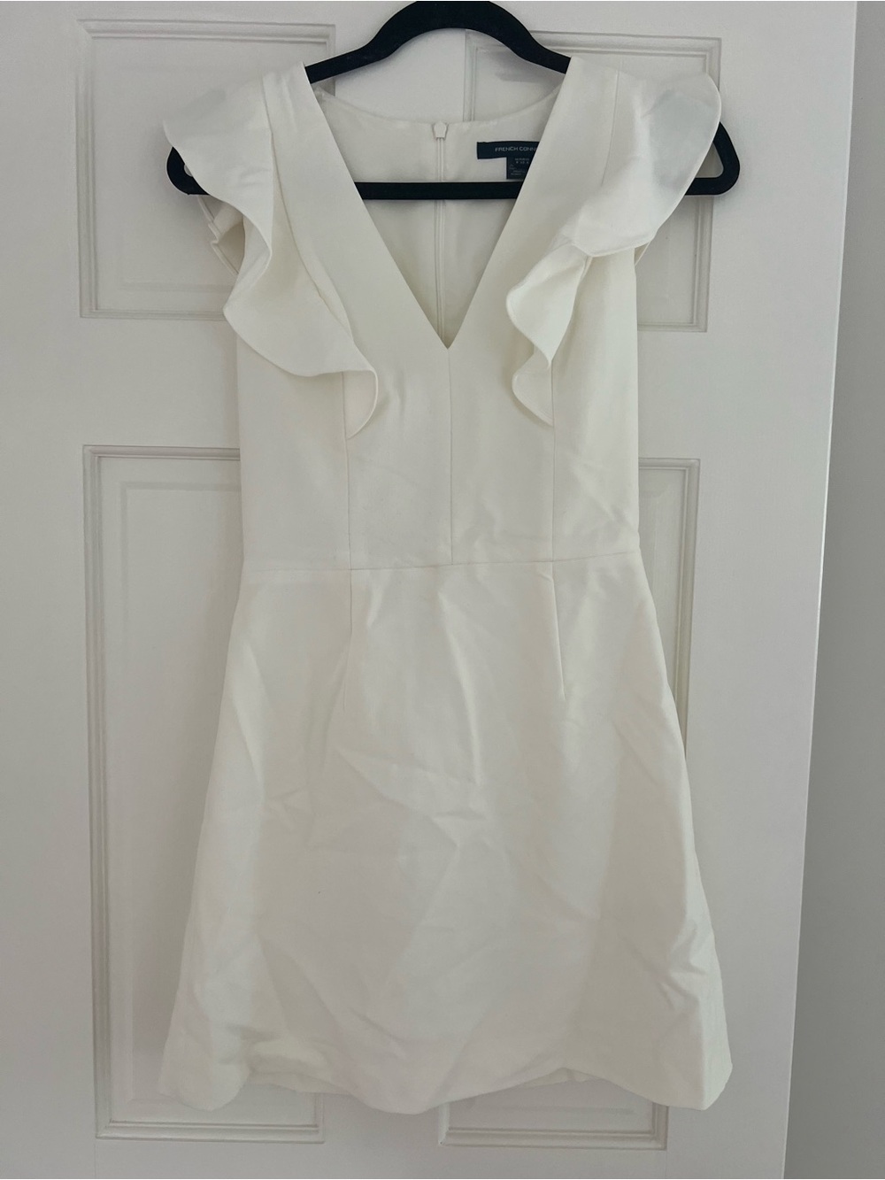 French Connection White Ruffle Sleeve V-Neck Mini Dress